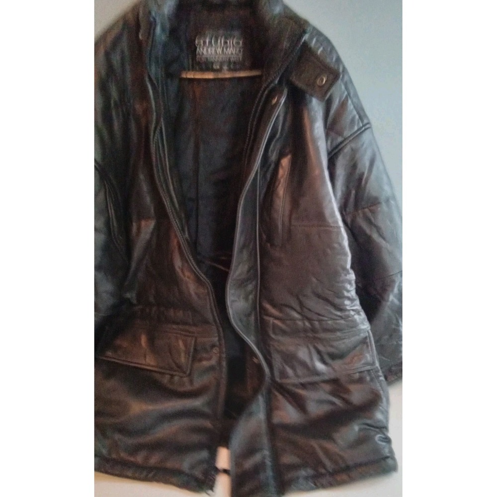 Studio Andrew Marc Leather Jacket Black Padded Oversized‎ Bomber Coat